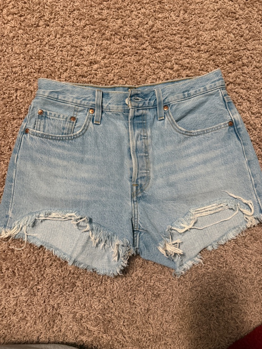 Levi's Light Blue Distressed High-Rise Jean Shorts